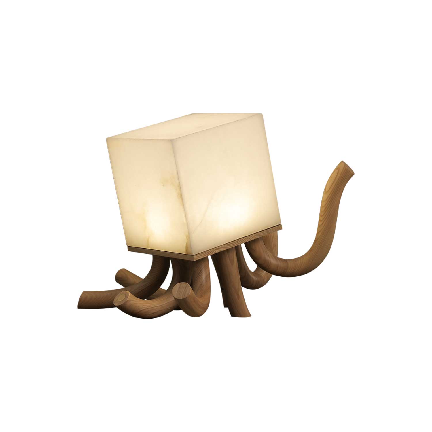 Lampe à poser moderne Eeli en Albâtre Bois et blanc