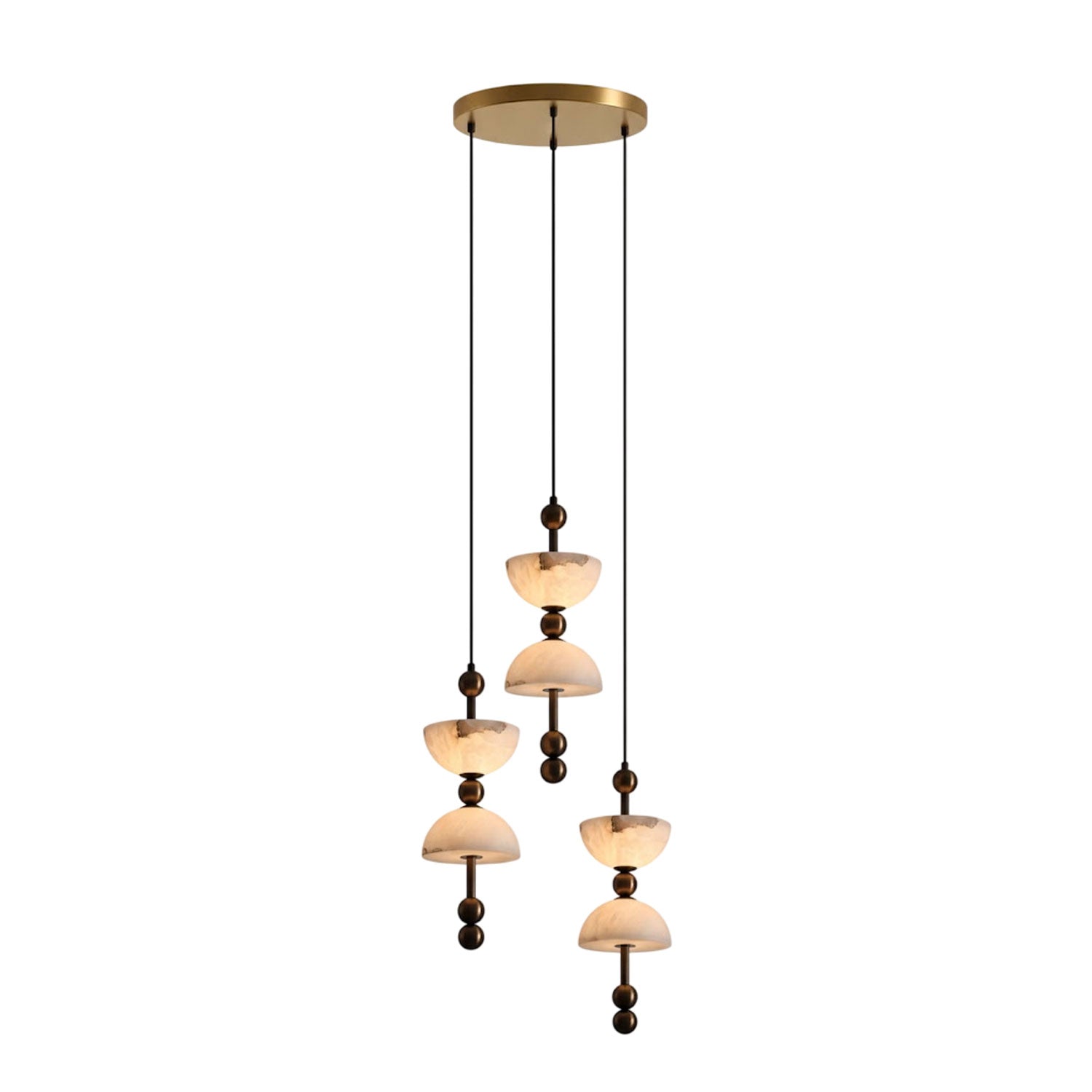Suspension moderne Keir en Albâtre Bronze et blanc