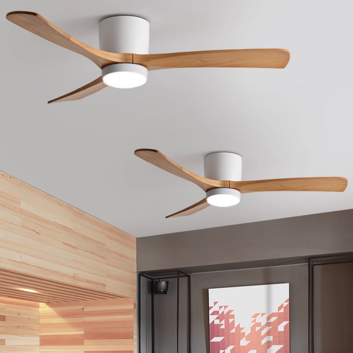 Ventilateur de plafond moderne Tarben en Gris et bois naturel