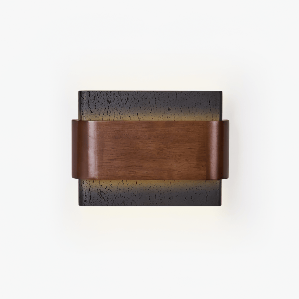 Applique murale moderne Ernest en Noyer bois et noir travertin