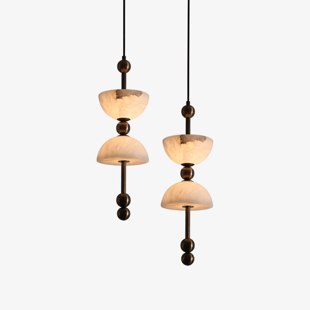 Suspension moderne Keir en Albâtre Bronze et blanc