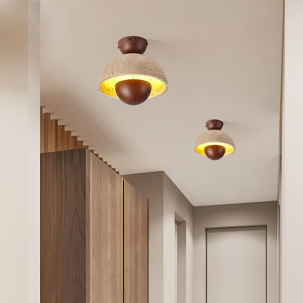 Plafonnier moderne Rhett en Bois et travertin jaune