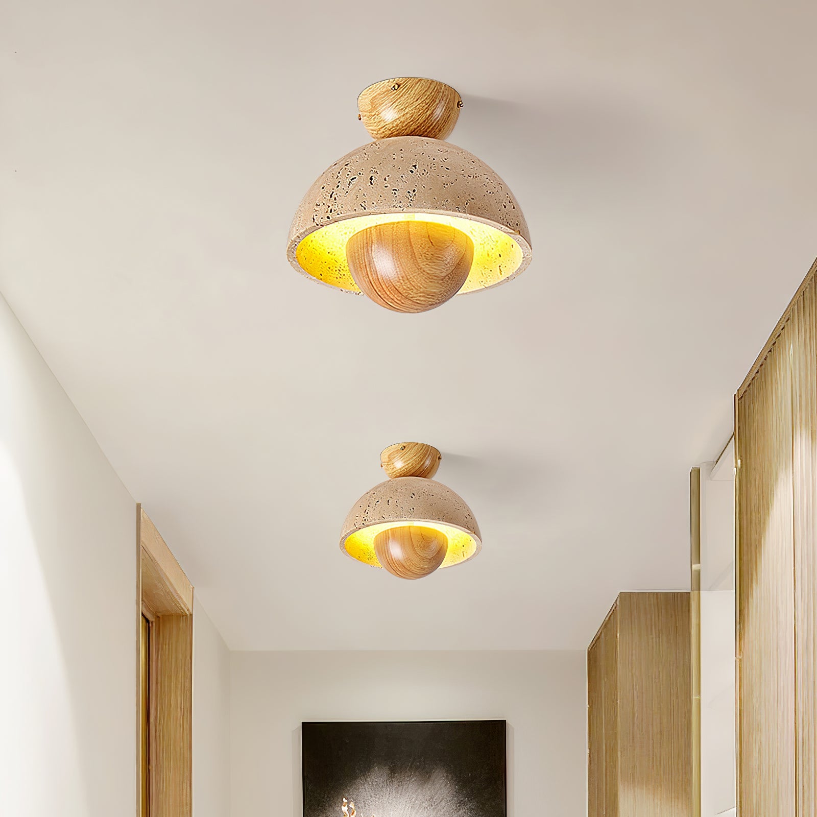 Plafonnier moderne Rhett en Foncé noyer et travertin jaune