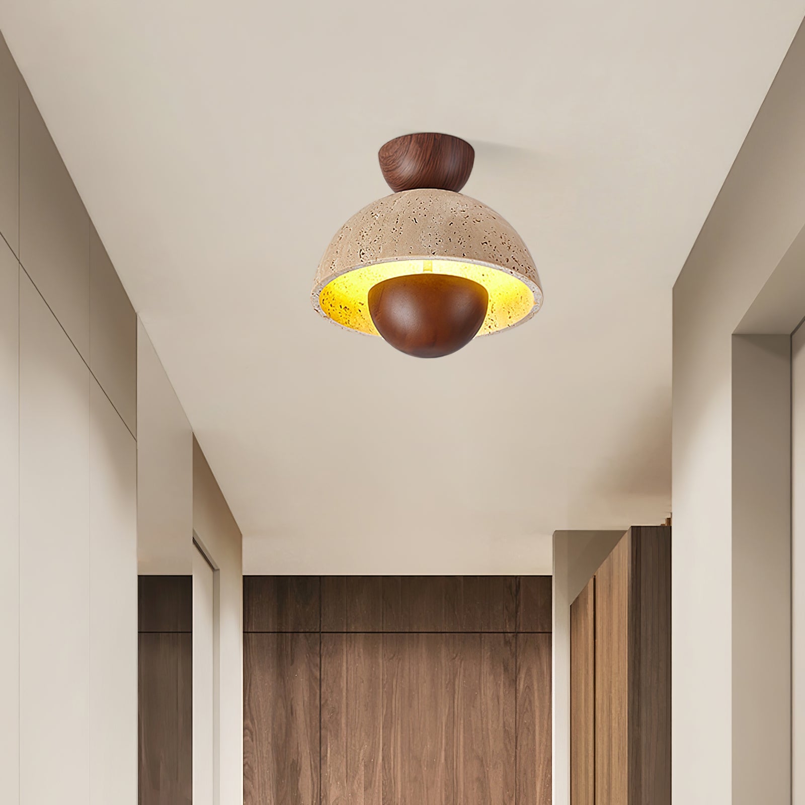 Plafonnier moderne Rhett en Foncé noyer et travertin jaune