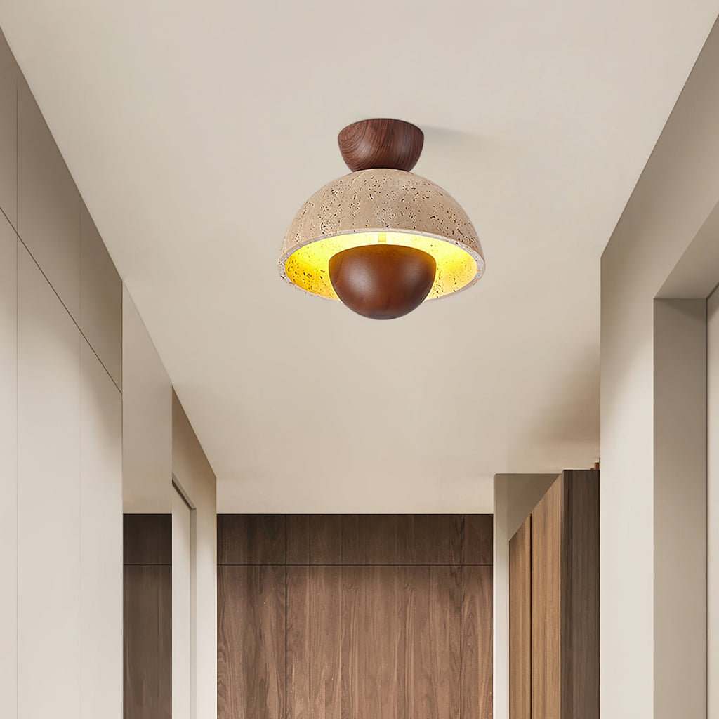 Plafonnier moderne Rhett en Bois et travertin jaune