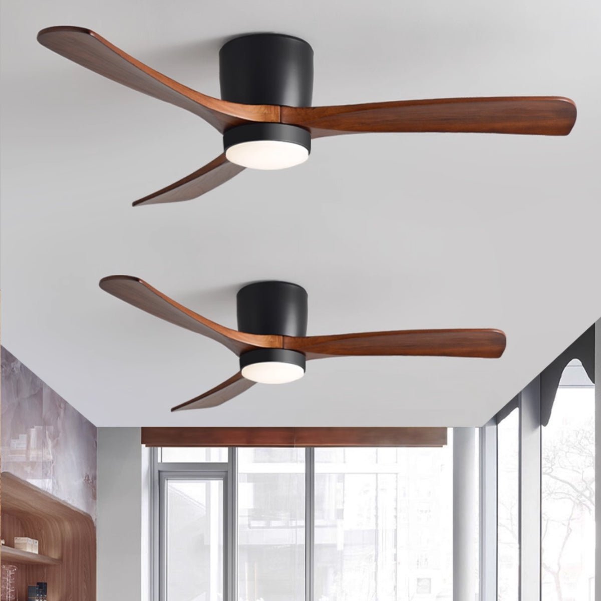 Ventilateur de plafond moderne Tarben en Blanc et bois naturel
