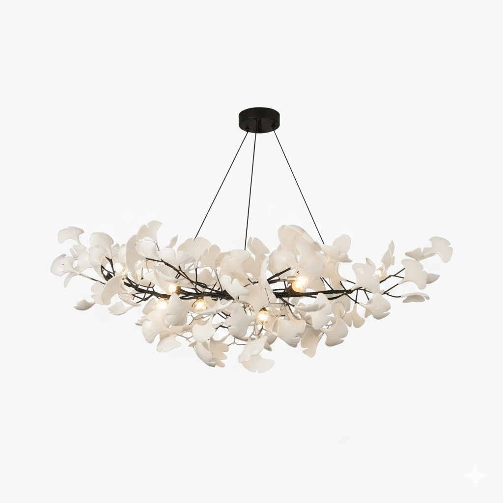 Lustre moderne Heimir en Métal Noir corps et blanc feuilles