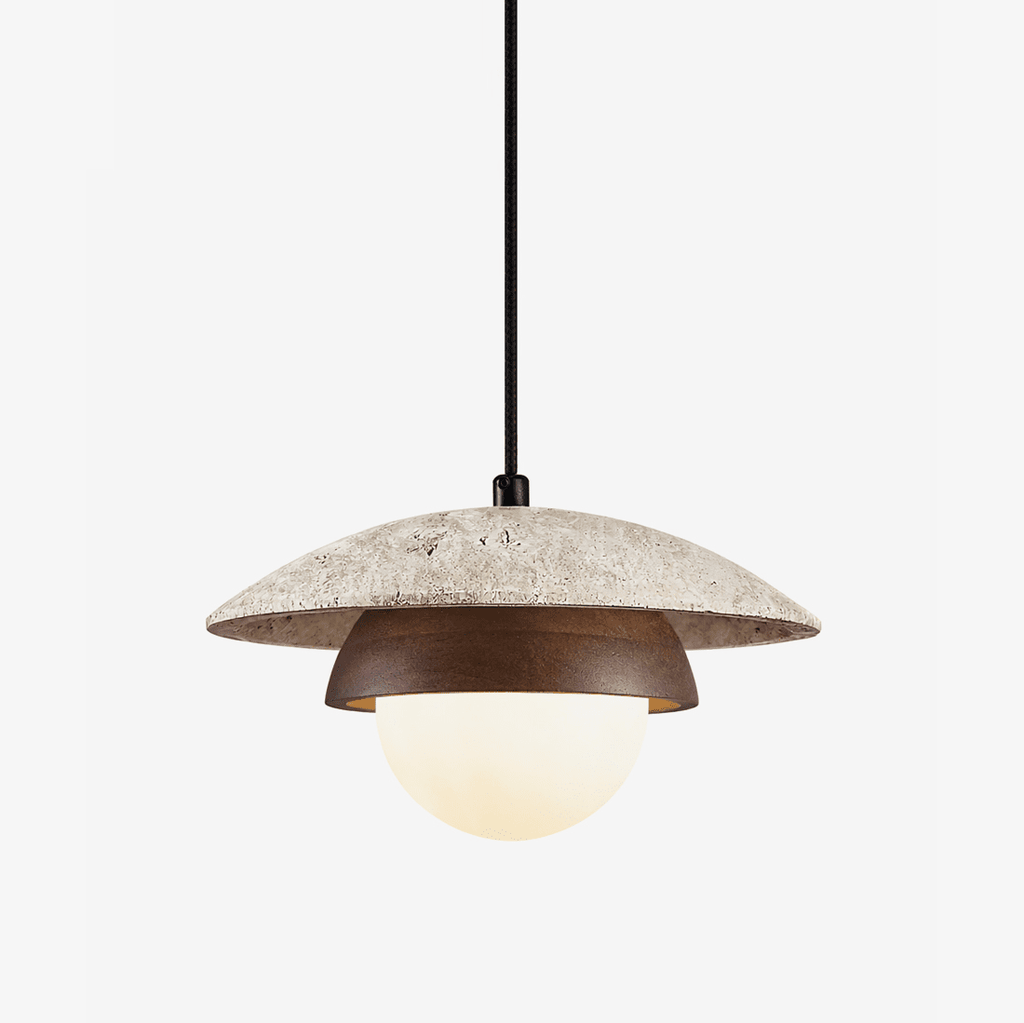 Suspension moderne Albert en Travertin jaune et noyer