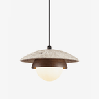 Suspension moderne Albert en Travertin jaune et noyer