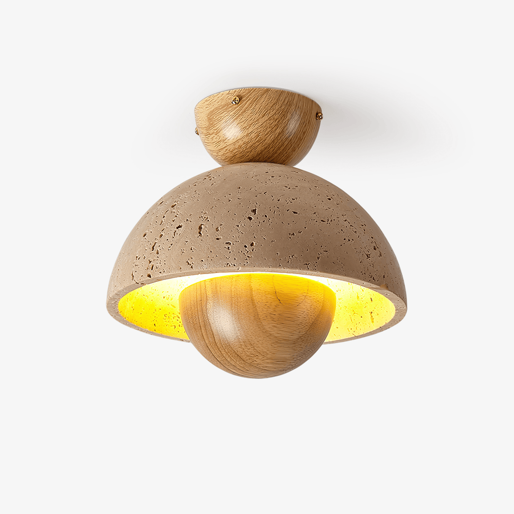 Plafonnier moderne Rhett en Bois et travertin jaune