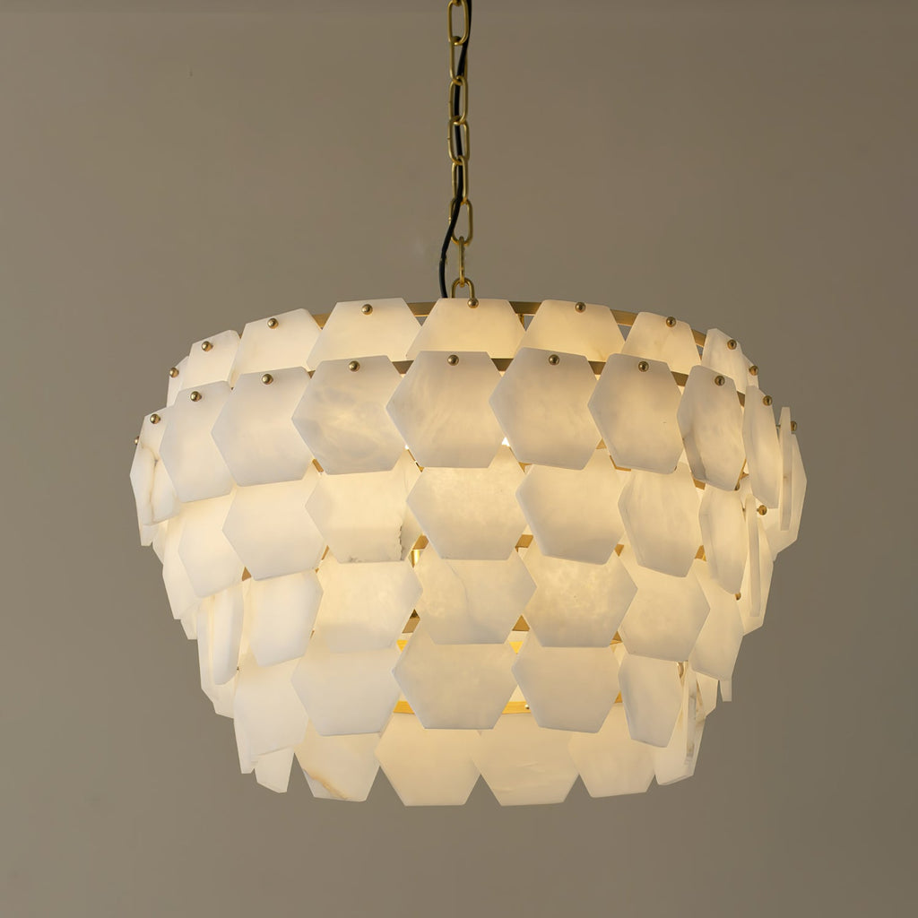 Suspension moderne Norse en Albâtre Or et blanc