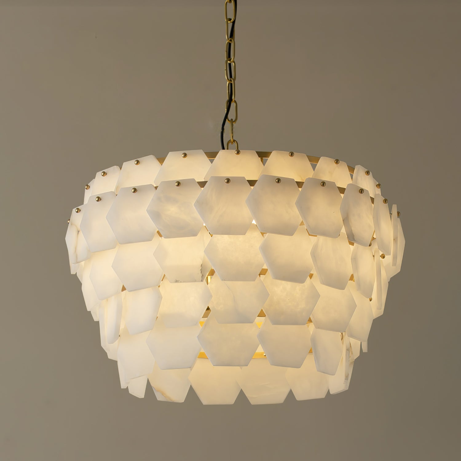 Suspension moderne Norse en Albâtre Or et blanc