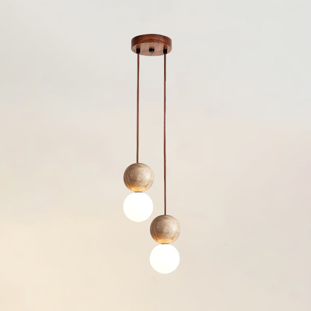 Suspension moderne Fridtjof en Travertin jaune et blanc