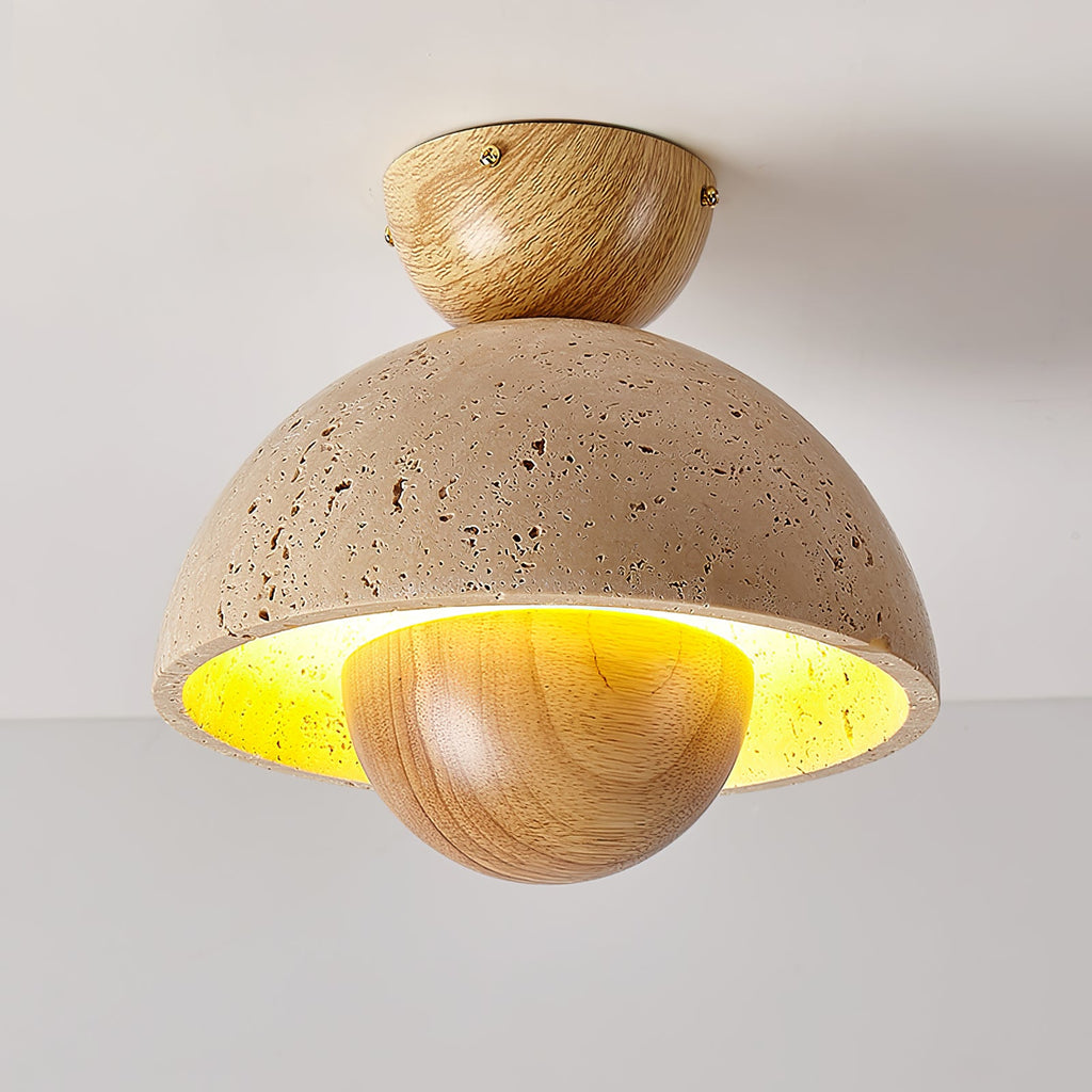 Plafonnier moderne Rhett en Foncé noyer et travertin jaune