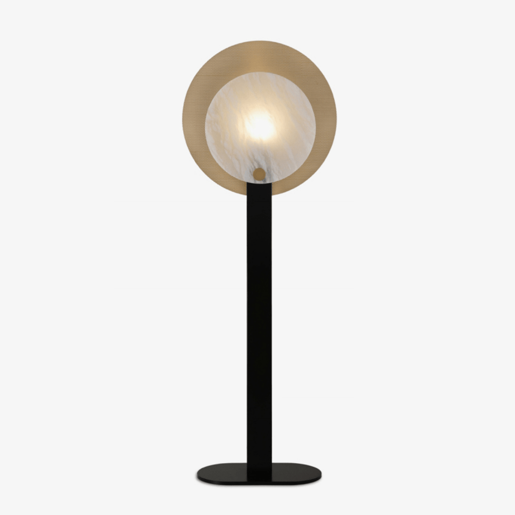 Lampadaire moderne Gideon en Albâtre Noir et blanc et doré