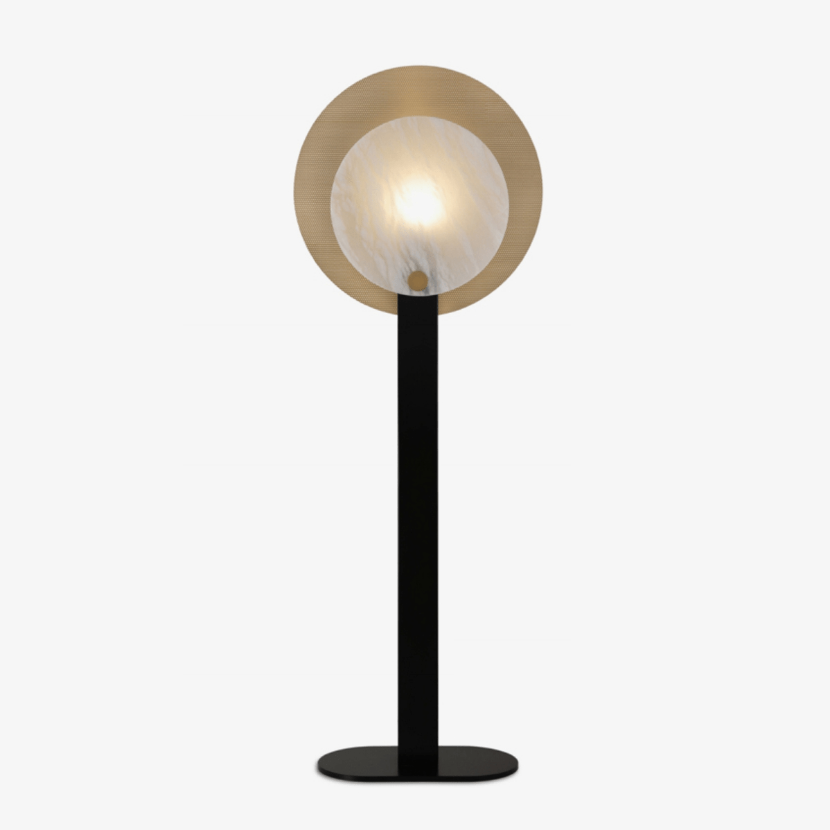 Lampadaire moderne Gideon en Albâtre Noir et blanc et doré