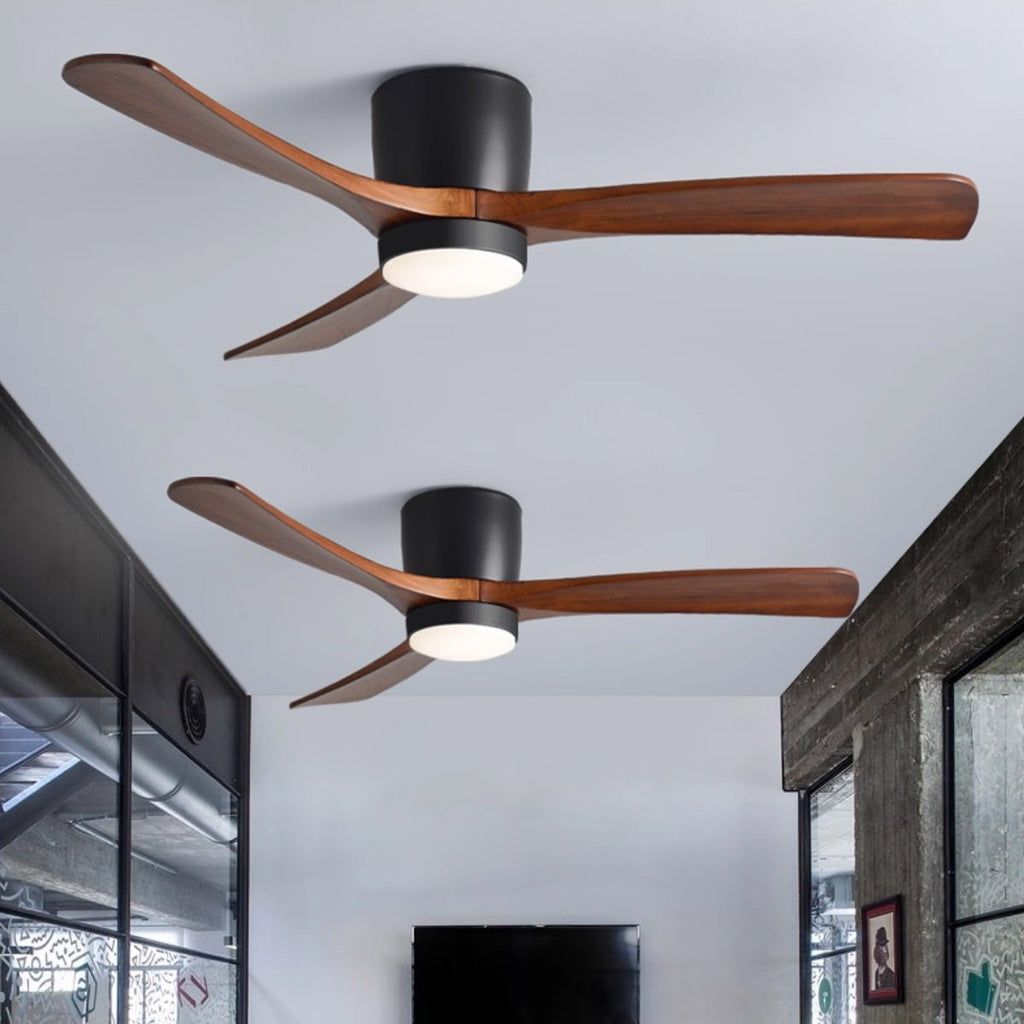 Ventilateur de plafond moderne Tarben en Blanc et bois naturel