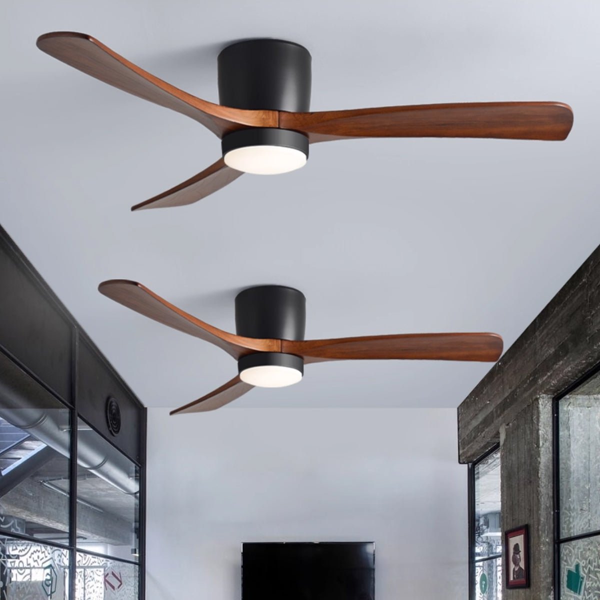 Ventilateur de plafond moderne Tarben en Gris et bois naturel
