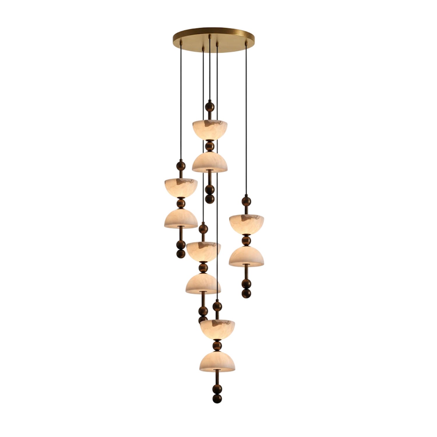 Suspension moderne Keir en Albâtre Bronze et blanc