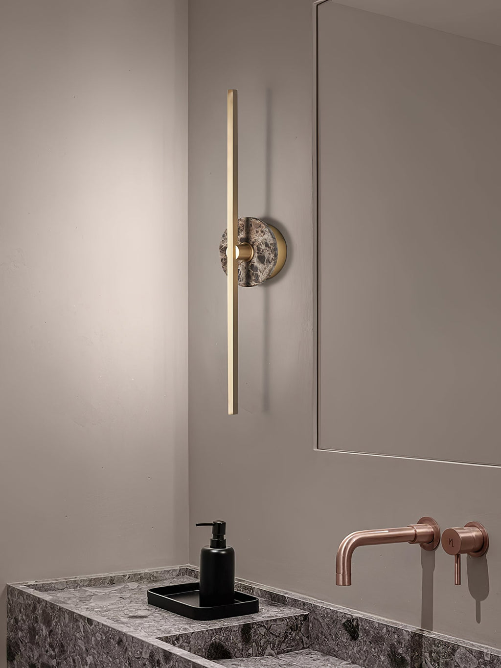 Applique murale moderne Brady en pierre, Albâtre Marron marbre et doré