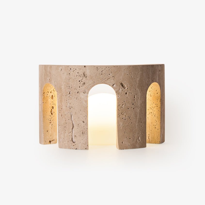 Lampe à poser moderne Jagger en pierre Travertin jaune et blanc