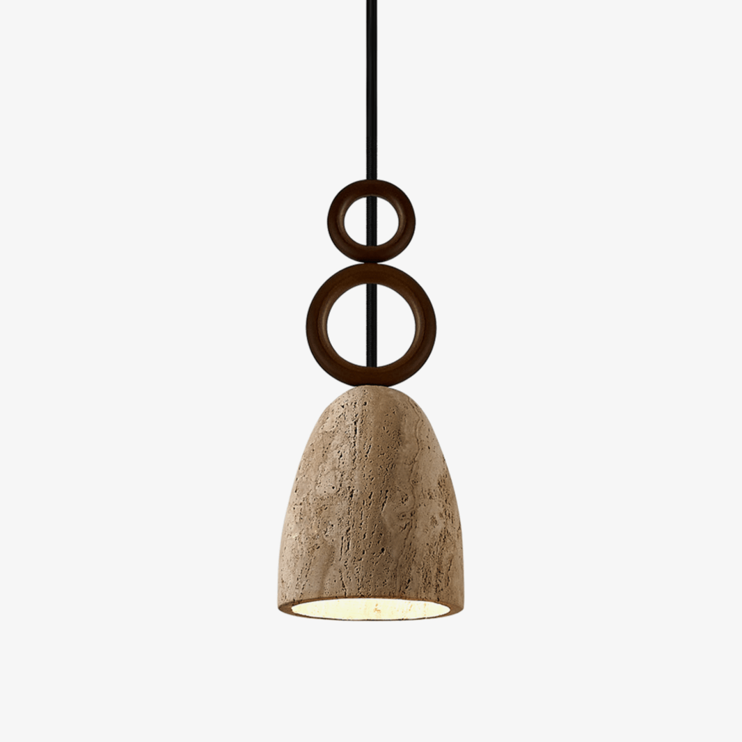 Suspension moderne Carter en pierre Travertin jaune et noyer