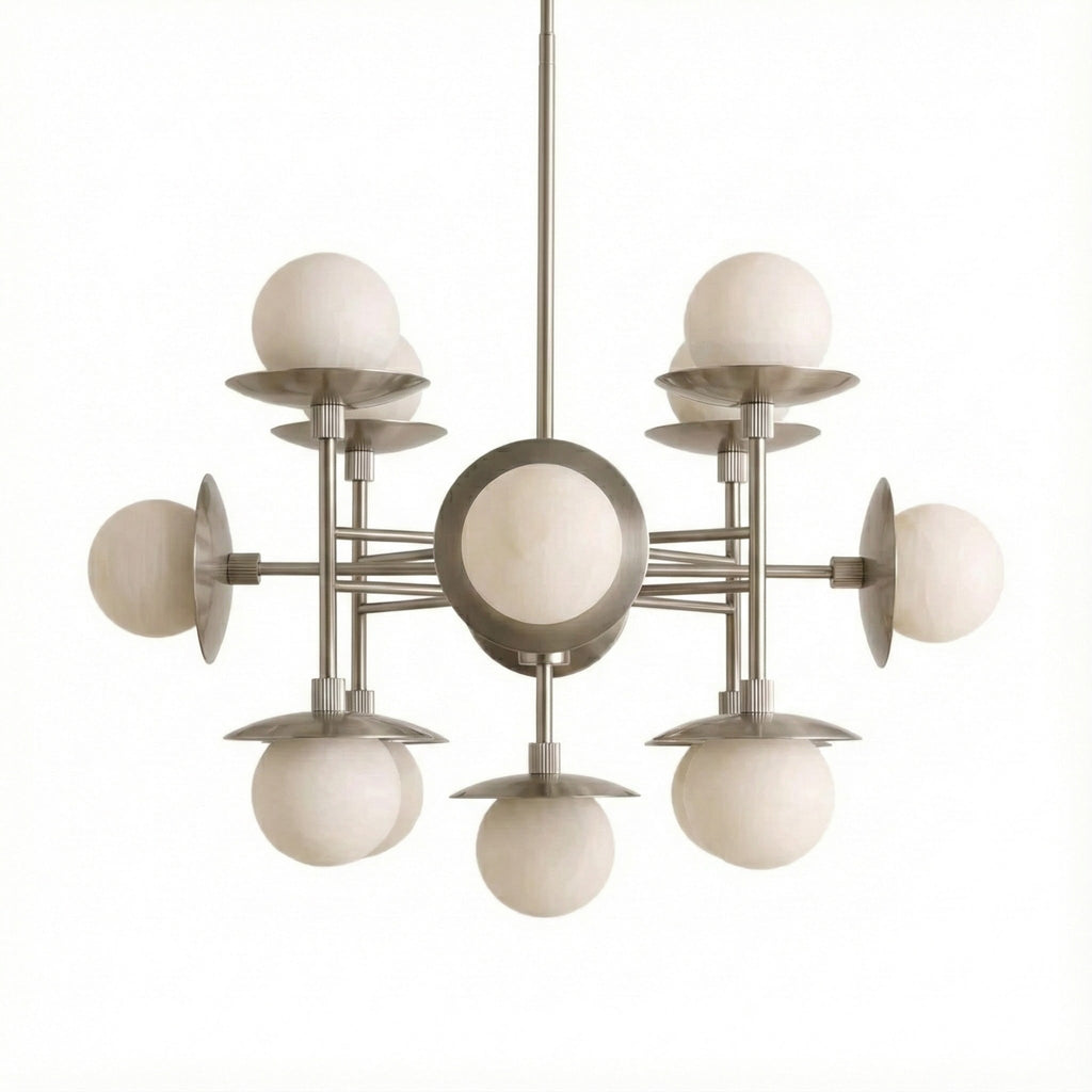 Lustre moderne Jolef en Albâtre Nickel et blanc