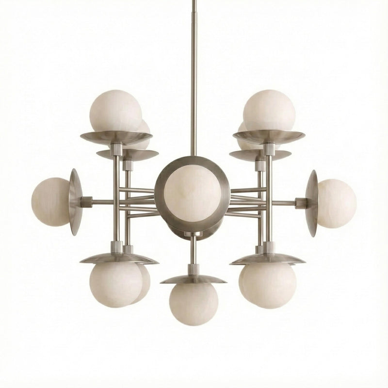 Jolef Modern Alabaster Chandelier, Nickel and White