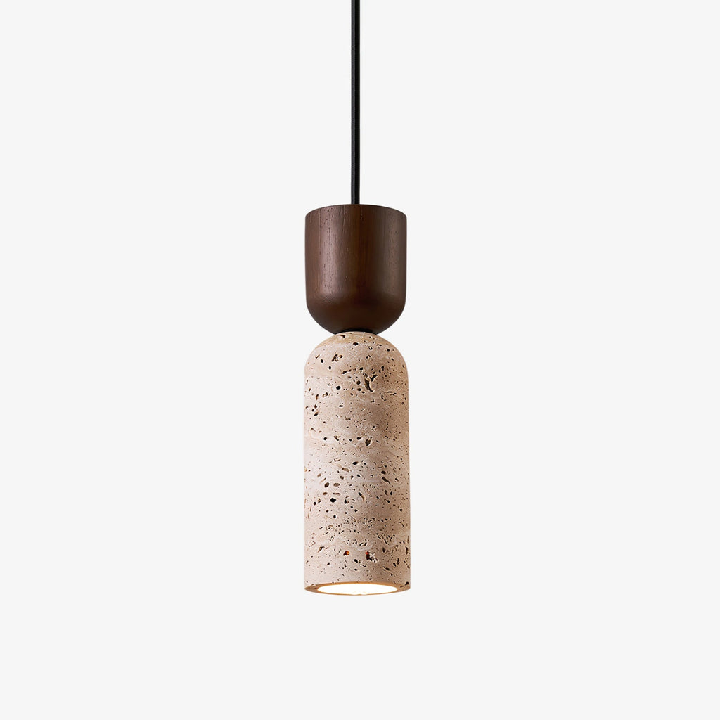 Suspension moderne Edd en Noyer bois et travertin jaune
