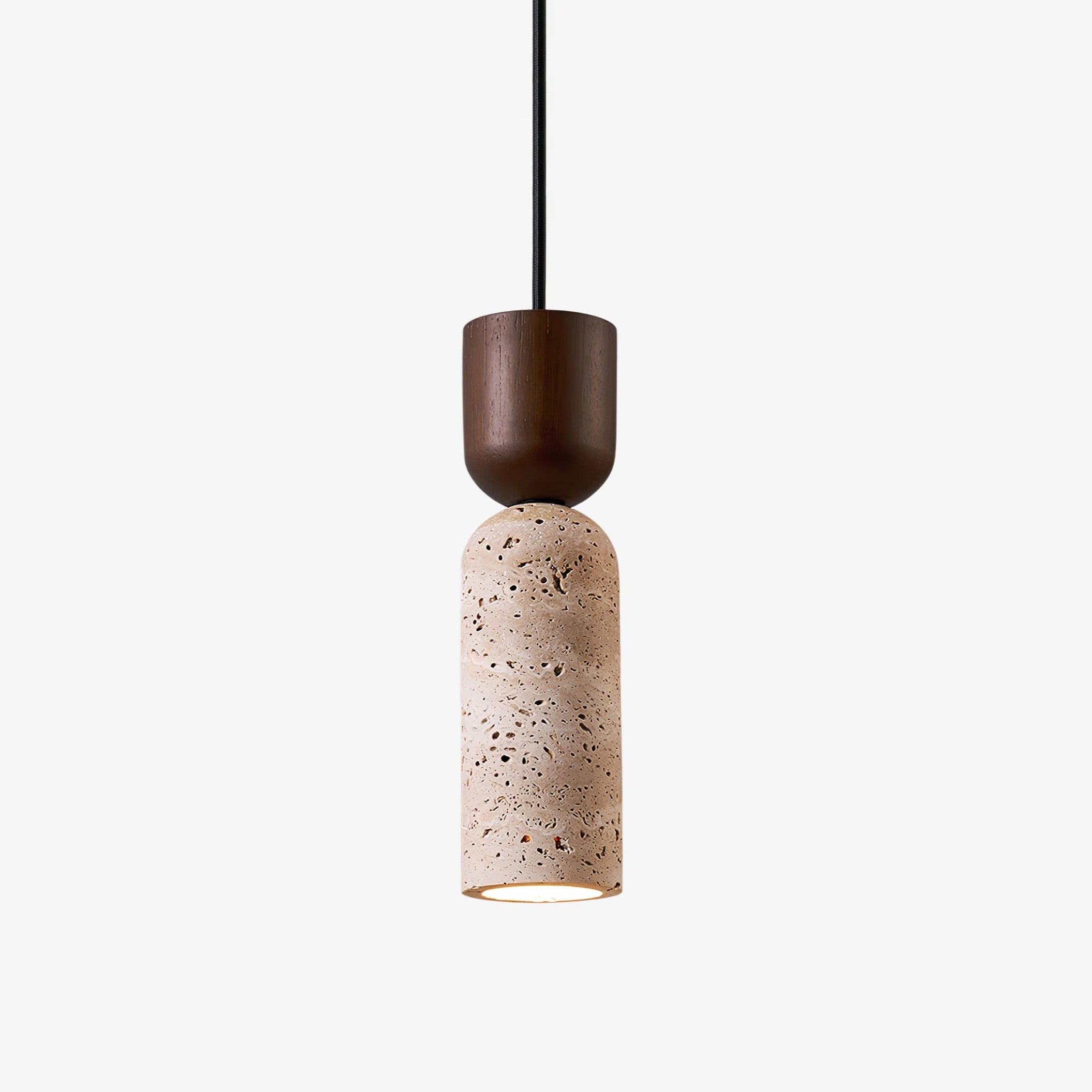 Suspension moderne Edd en Noyer bois et travertin jaune