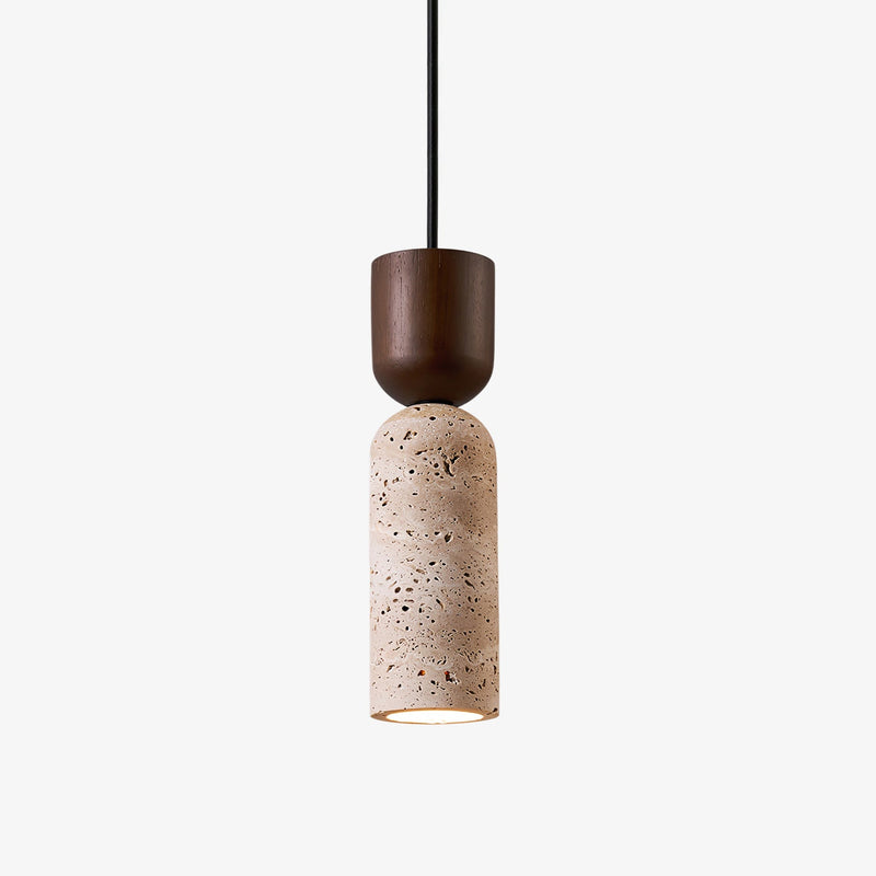 Suspension moderne Edd en Noyer bois et travertin jaune