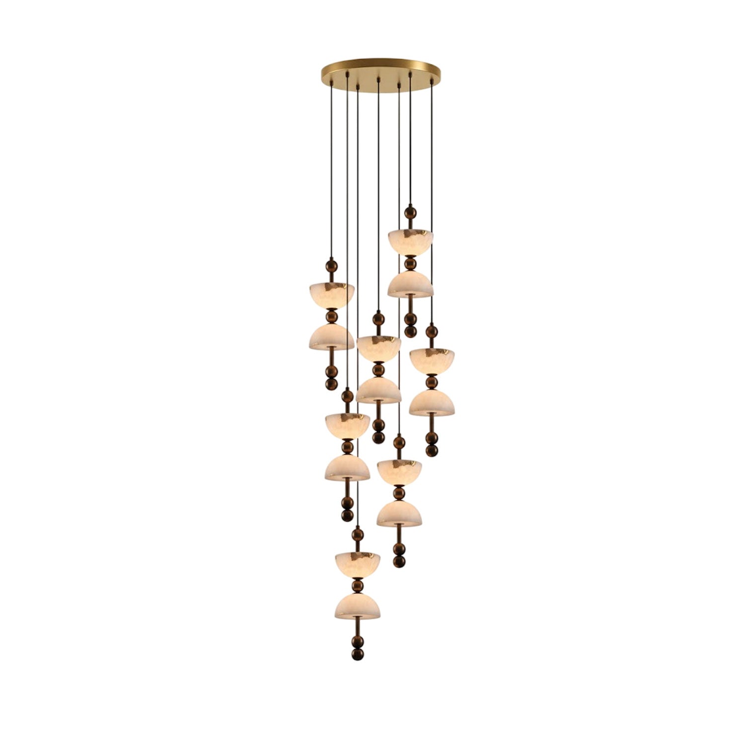 Suspension moderne Keir en Albâtre Bronze et blanc