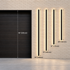 Longueurs 150, 170, 200 et 240 cm de l'applique linéaire comparées à une porte de garage de 240 cm