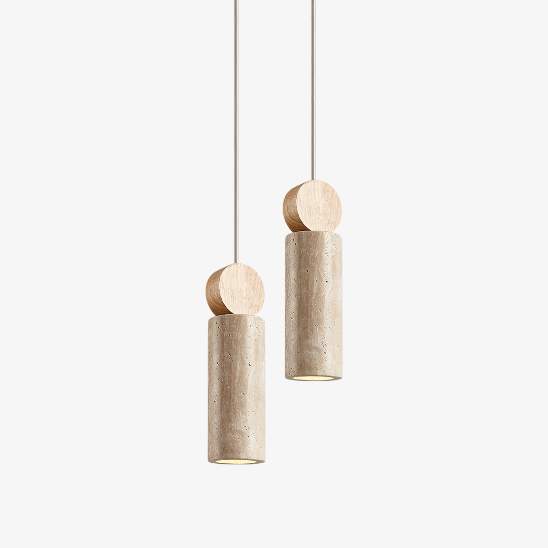 Suspension moderne Torsten en Travertin jaune et bois