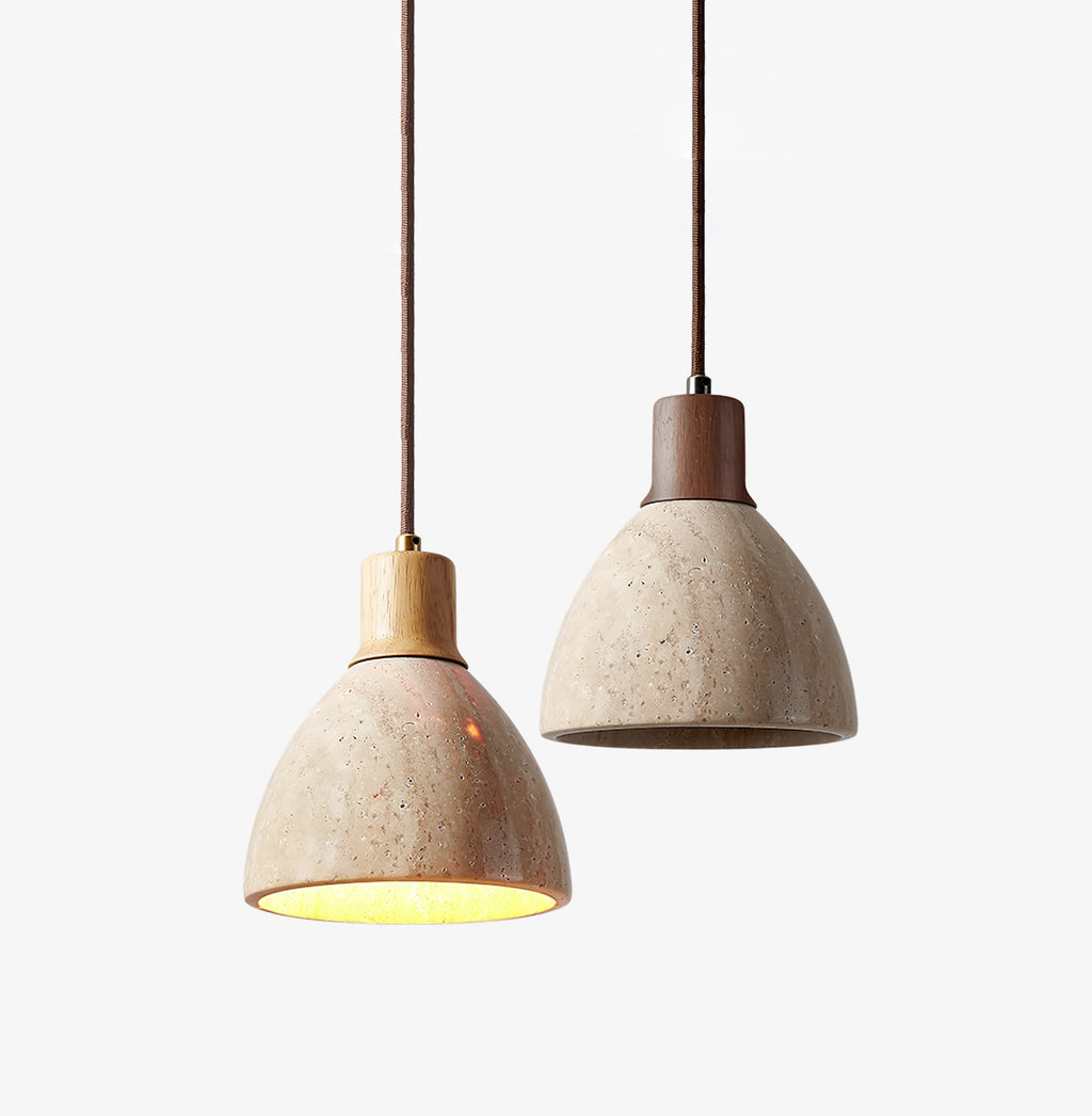 Suspension moderne Norulf en Bois et travertin jaune