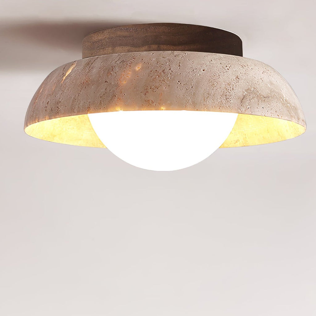 Plafonnier moderne Rove en Noyer et travertin jaune