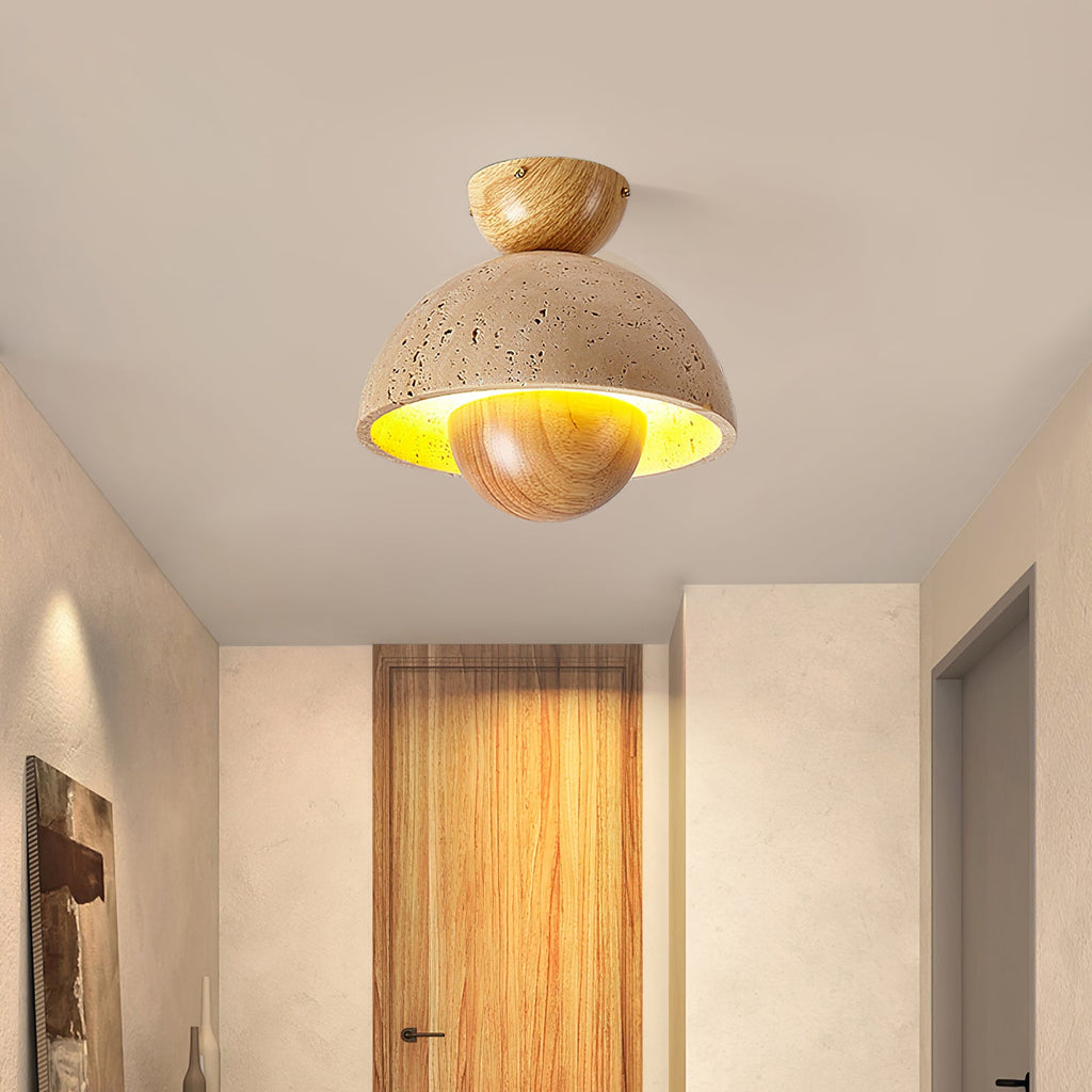 Plafonnier moderne Rhett en Bois et travertin jaune