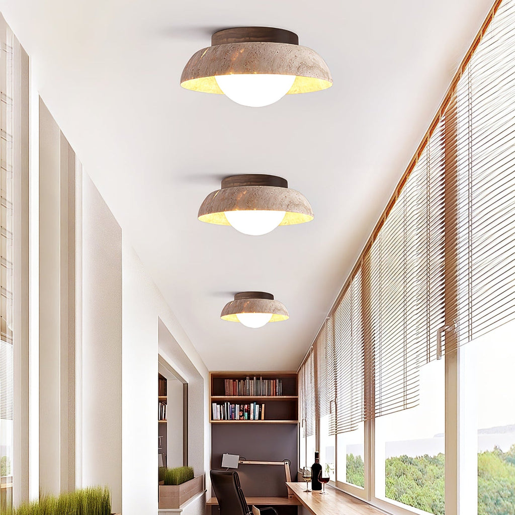 Plafonnier moderne Rove en Noyer et travertin jaune