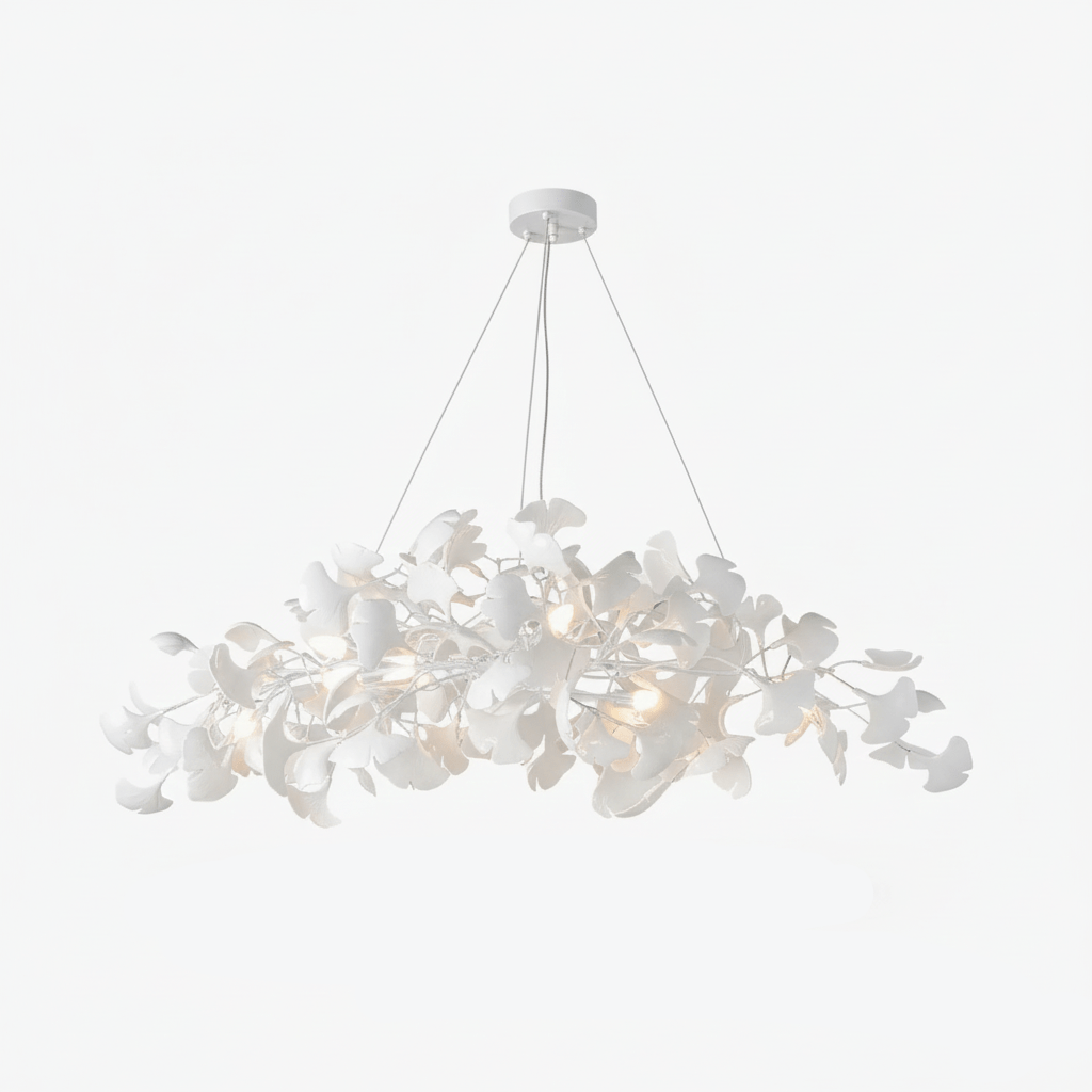 Lustre moderne Flemming en Métal Blanc corps et blanc feuilles