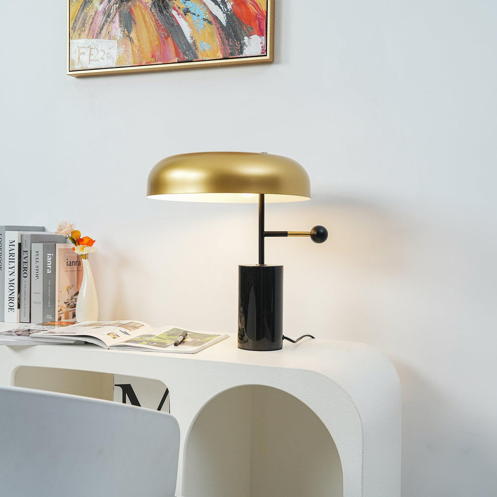Lampe à poser moderne Riel en Fer, Métal, Marbre Noir et doré
