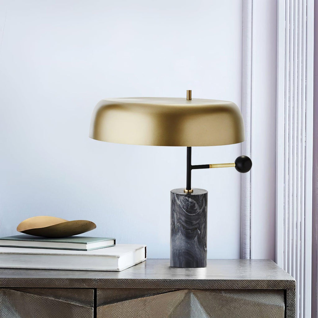 Lampe à poser moderne Riel en Fer, Métal, Marbre Noir et doré