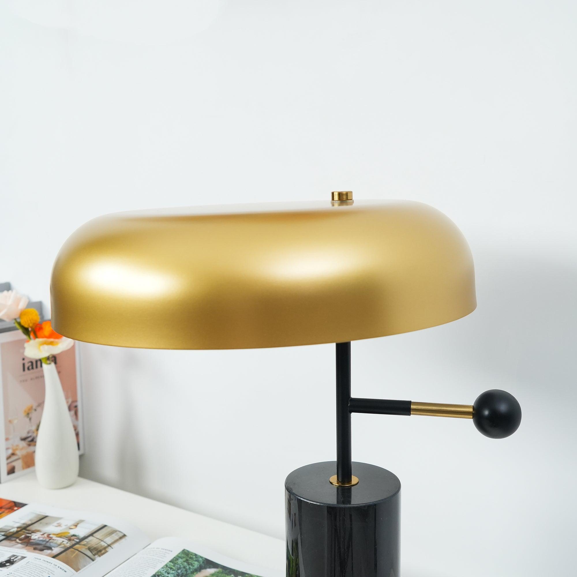 Lampe à poser moderne Riel en Fer, Métal, Marbre Noir et doré