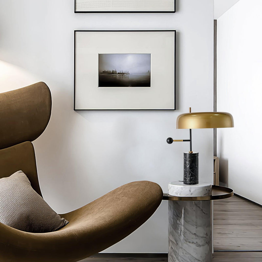 Lampe à poser moderne Riel en Fer, Métal, Marbre Noir et doré