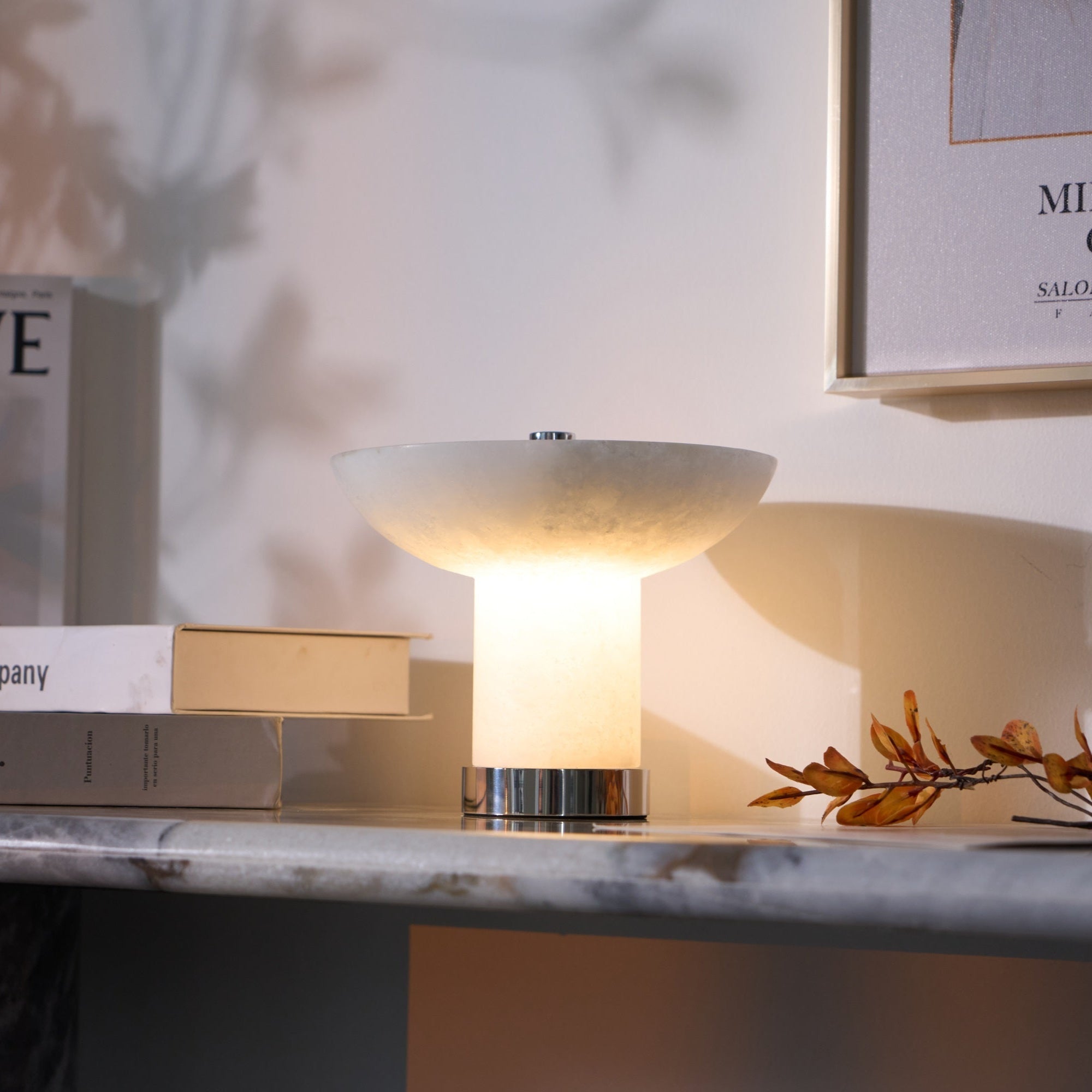 Lampe à poser moderne Ottar en Albâtre Chrome et blanc