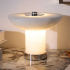 Lampe à poser moderne Ottar en Albâtre Chrome et blanc