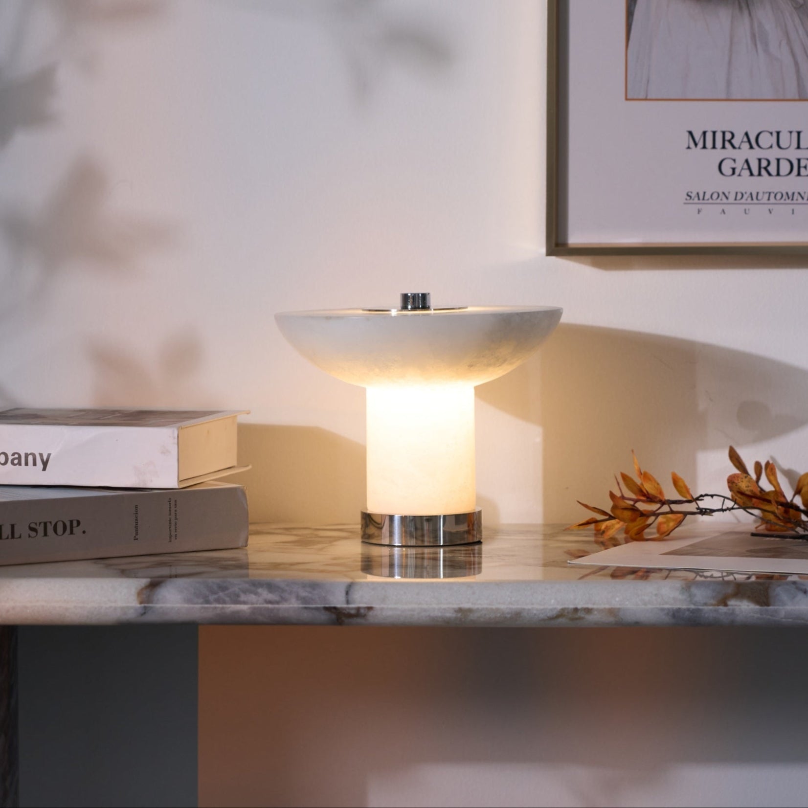Lampe à poser moderne Ottar en Albâtre Chrome et blanc