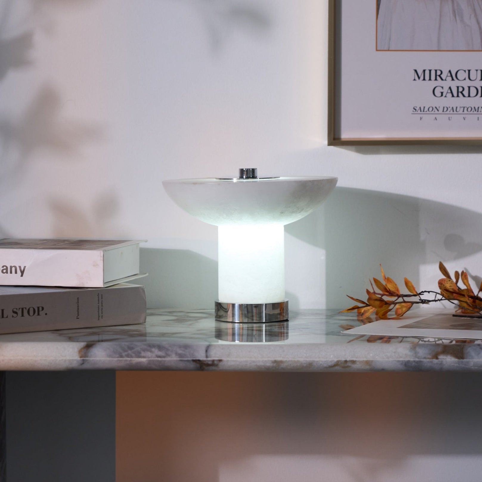 Lampe à poser moderne Ottar en Albâtre Chrome et blanc