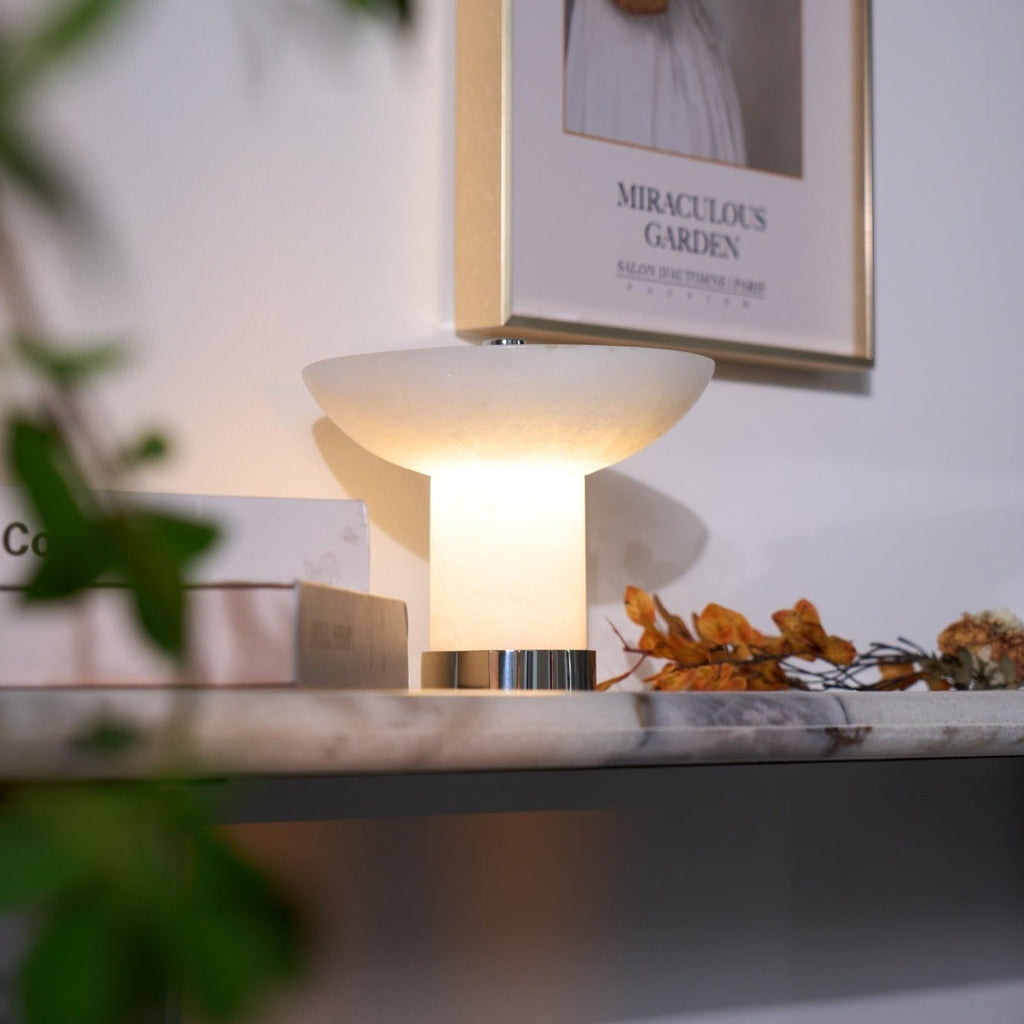 Lampe à poser moderne Ottar en Albâtre Chrome et blanc