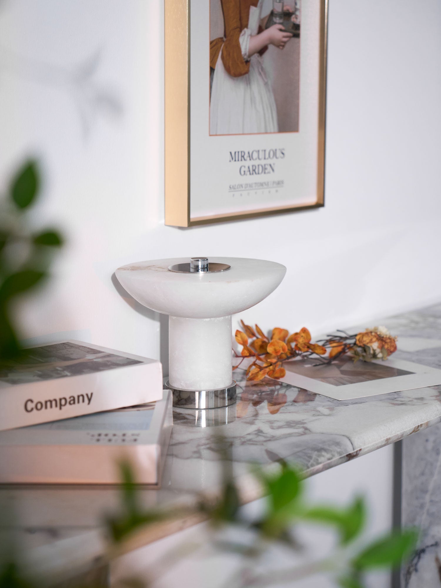 Lampe à poser moderne Ottar en Albâtre Chrome et blanc