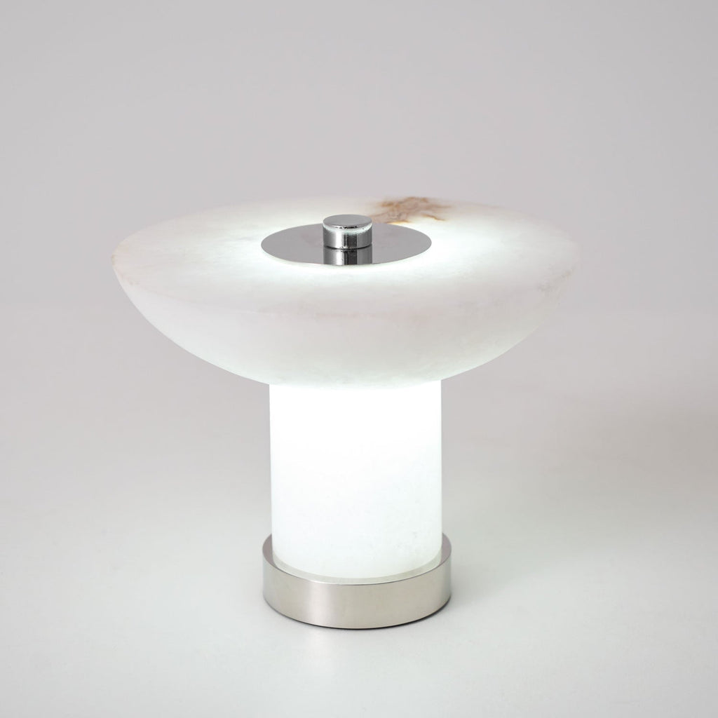 Lampe à poser moderne Ottar en Albâtre Chrome et blanc